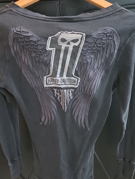 Harley-Davidson Tops - Harley‑Davidson Black Crewneck Shirt with Winged Skull Graphic